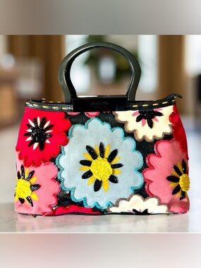 Isabella Fiore ✨RARE✨Embroidered Beaded Floral Handbag - Multi Color